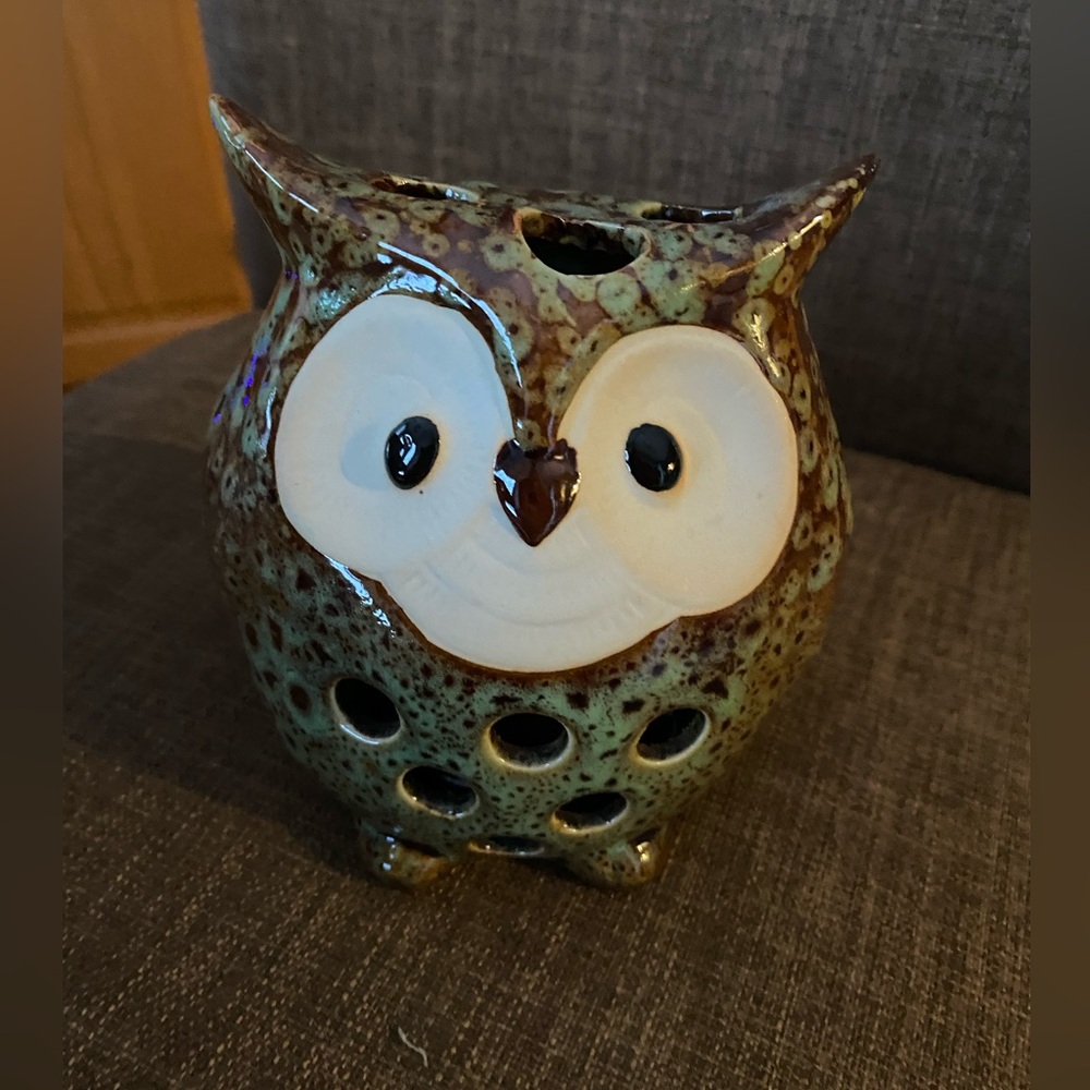 Splatter Glazed Ceramic Owl Votive